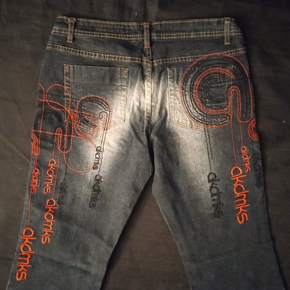 Akademiks Embroidered Embellished Flare Leg Jeans Size 13 - Picture 3 of 15